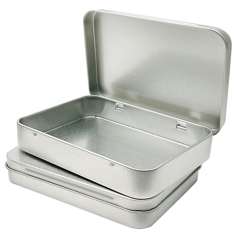 Hulless 6 Pcs Metal Hinged Tin Box Container Mini Portable Small Storage Container Kit with Lid for Home Storage 4.5x3.3x0.9 Inch, Silver - Image 1